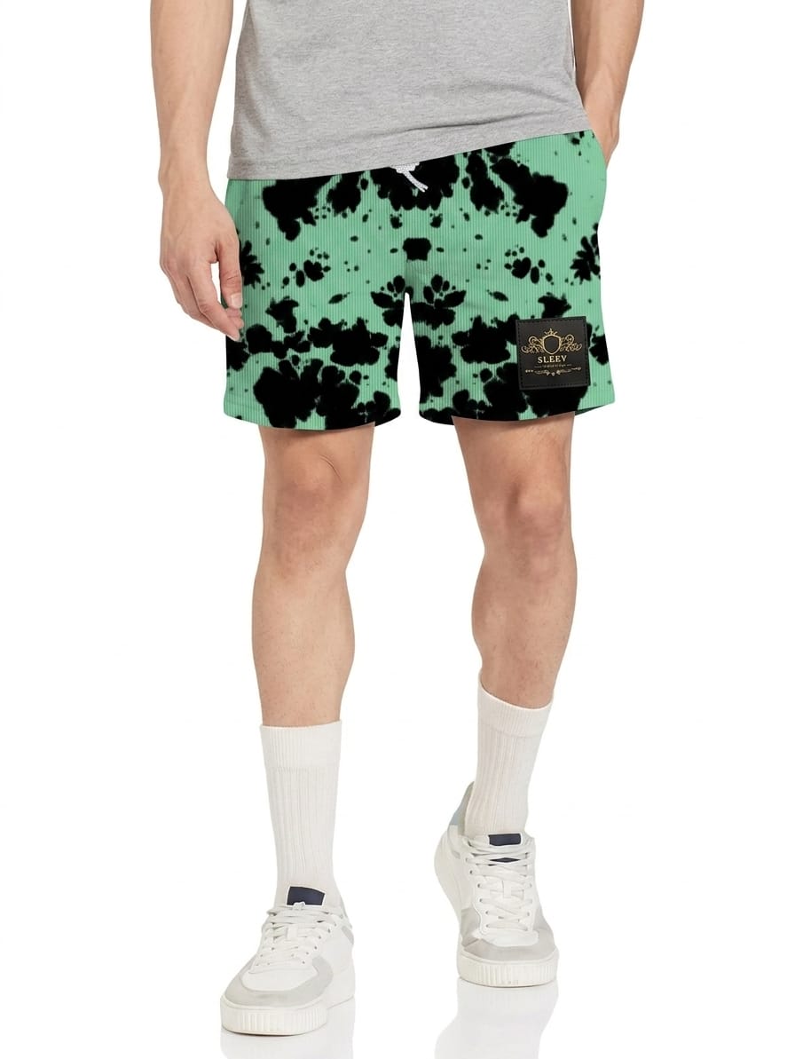 Premium Green & Black Tie-Dye Unisex Shorts | Casual Streetwear & Summer Loungewear