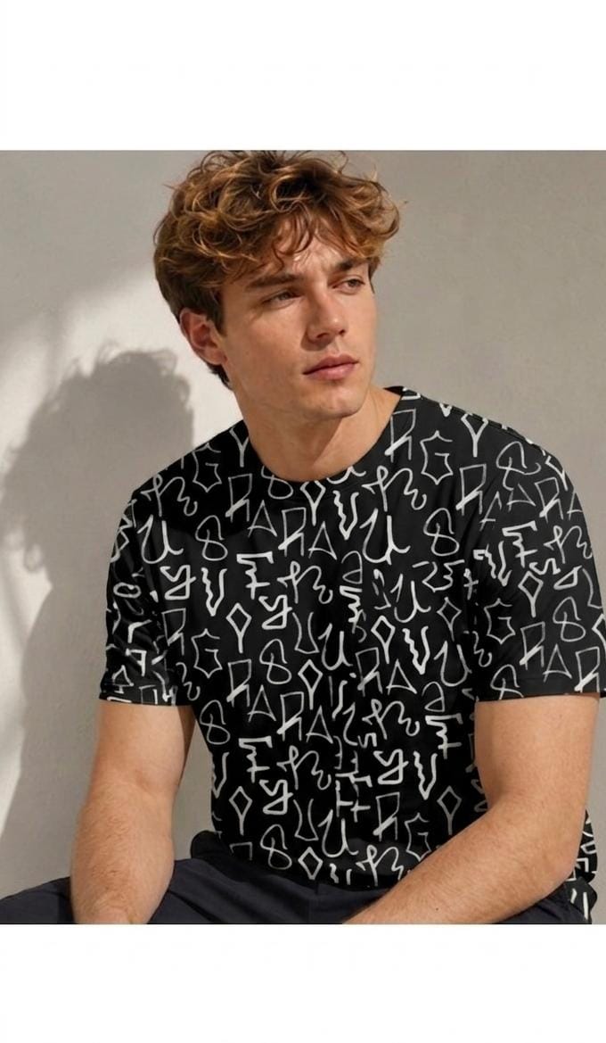 SLEEV Abstract Typography All-Over Print T-Shirt | Unisex Monochrome Graphic Tee