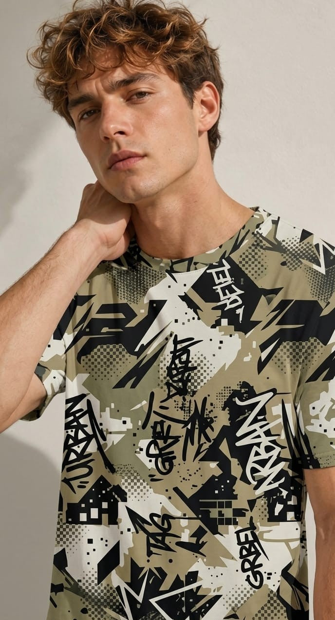SLEEV Urban Graffiti All-Over Print Oversized T-Shirt | Premium 240 GSM Unisex Streetwear Graphic Tee