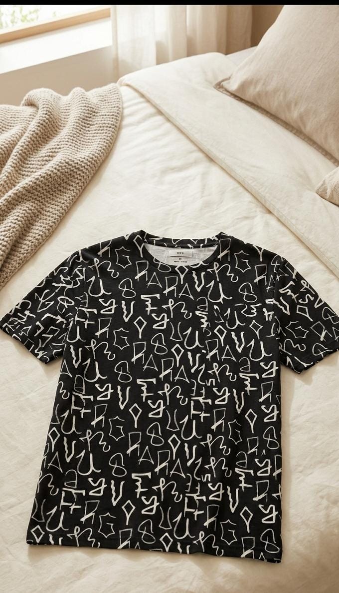 SLEEV Abstract Typography All-Over Print T-Shirt | Unisex Monochrome Graphic Tee