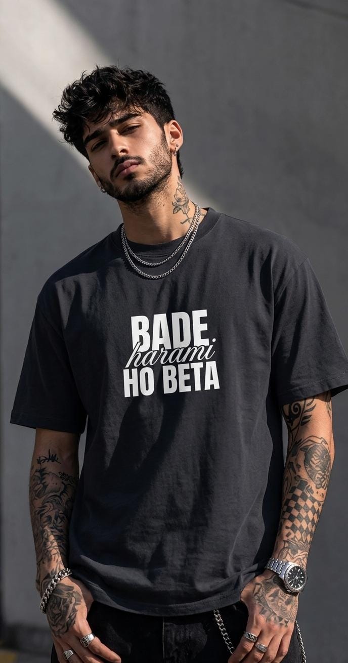 Unisex Black Graphic T-Shirt - Bade Harami Ho Beta (Relaxed Fit)