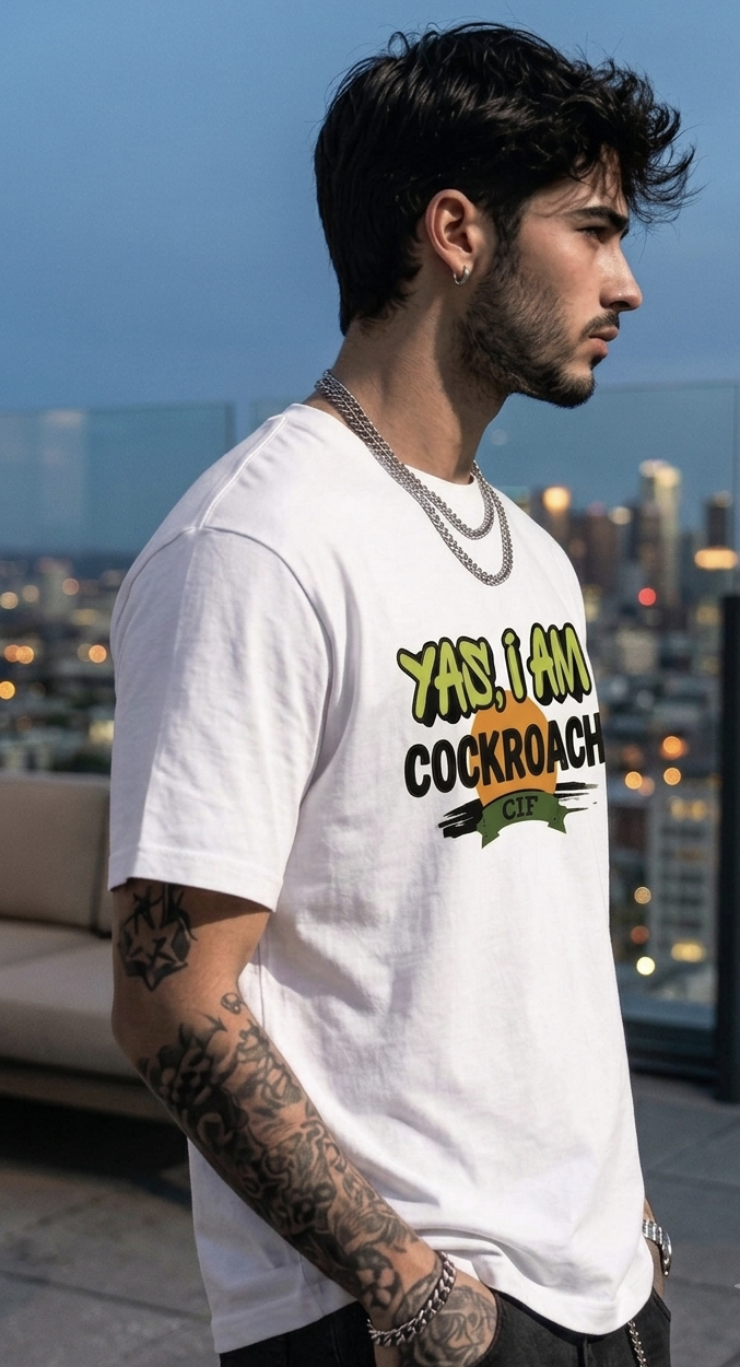 : CJP Cockroach Janta Party Oversized Cotton Streetwear T-Shir / Printed Meme T-Shirt