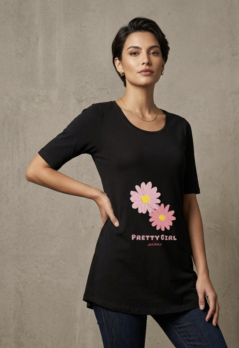 Sleev "PRETTY GIRL" Graphic Maternity Dress | 100% Cotton Pregnancy T-Shirt Dress /morden look tshirt/pretty dress