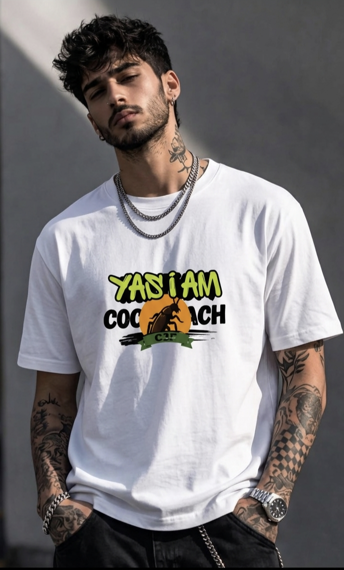 : CJP Cockroach Janta Party Oversized Cotton Streetwear T-Shir / Printed Meme T-Shirt